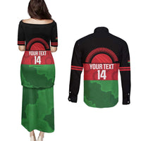 Custom Malawi Cricket Couples Matching Puletasi and Long Sleeve Button Shirt Go Champions Flag Style - Wonder Print Shop