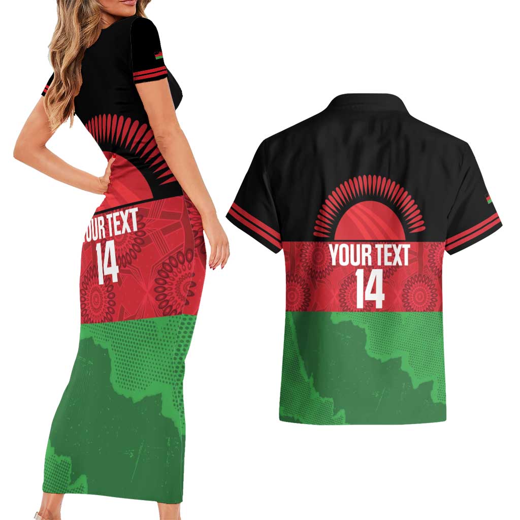 Custom Malawi Cricket Couples Matching Short Sleeve Bodycon Dress and Hawaiian Shirt Go Champions Flag Style - Wonder Print Shop