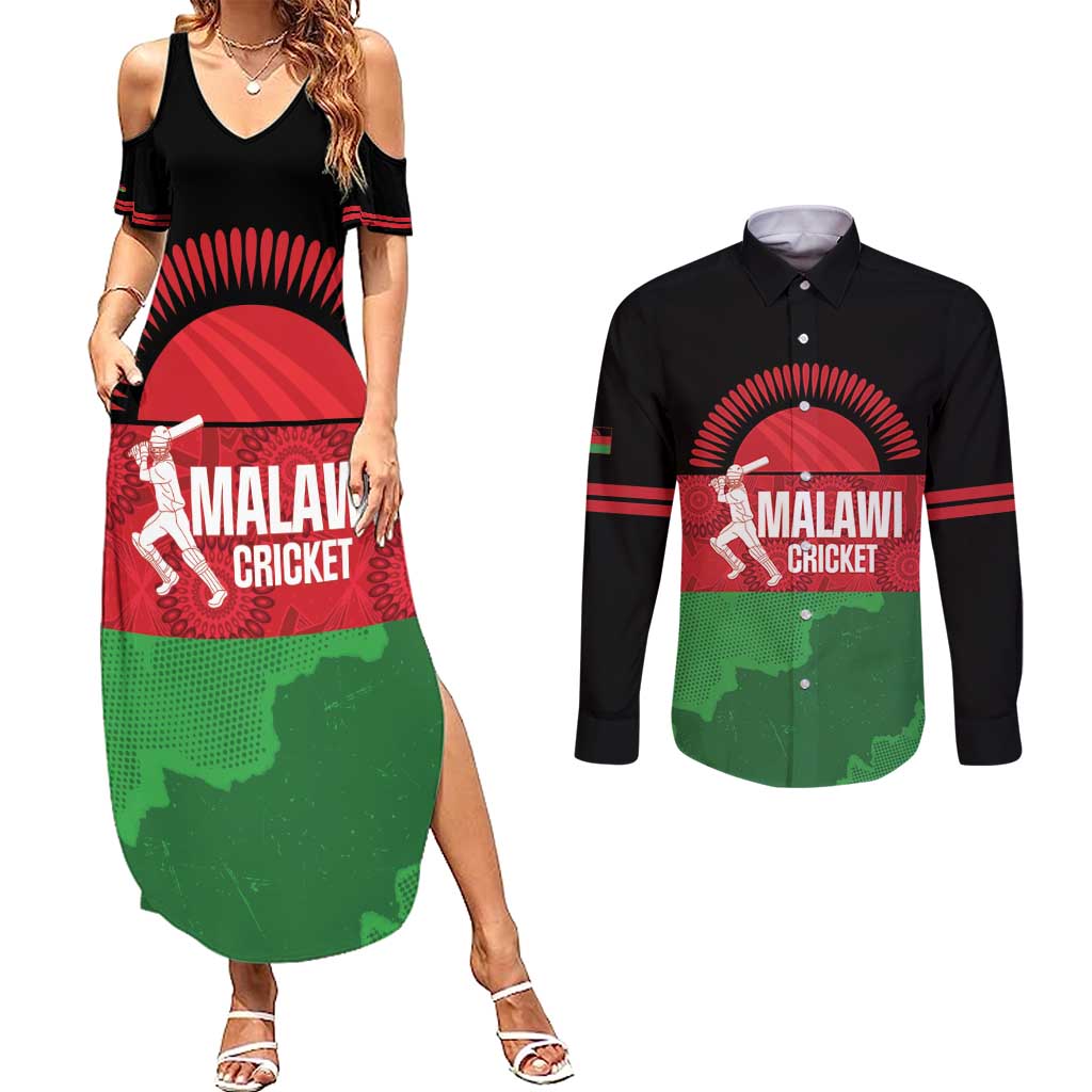 Custom Malawi Cricket Couples Matching Summer Maxi Dress and Long Sleeve Button Shirt Go Champions Flag Style - Wonder Print Shop