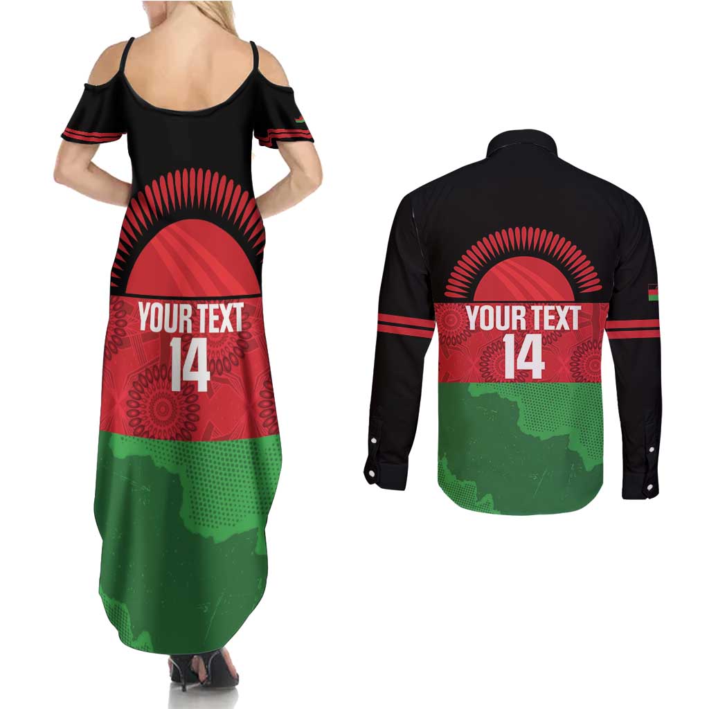 Custom Malawi Cricket Couples Matching Summer Maxi Dress and Long Sleeve Button Shirt Go Champions Flag Style - Wonder Print Shop