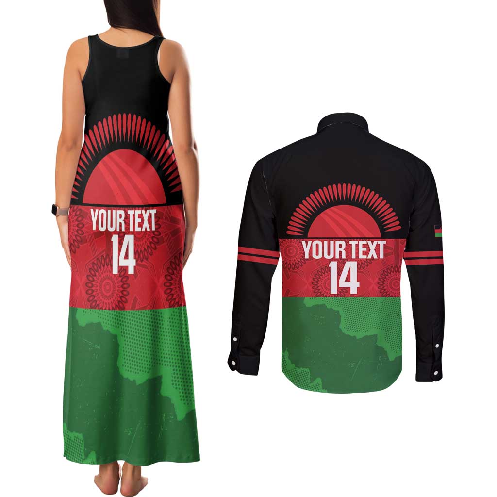 Custom Malawi Cricket Couples Matching Tank Maxi Dress and Long Sleeve Button Shirt Go Champions Flag Style - Wonder Print Shop