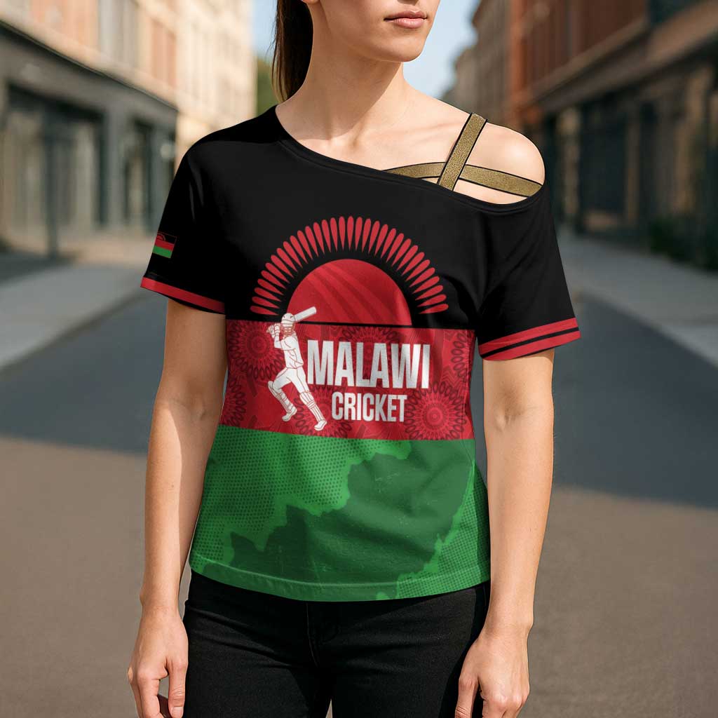 Custom Malawi Cricket Cross Shoulder Shirt Go Champions Flag Style - Wonder Print Shop