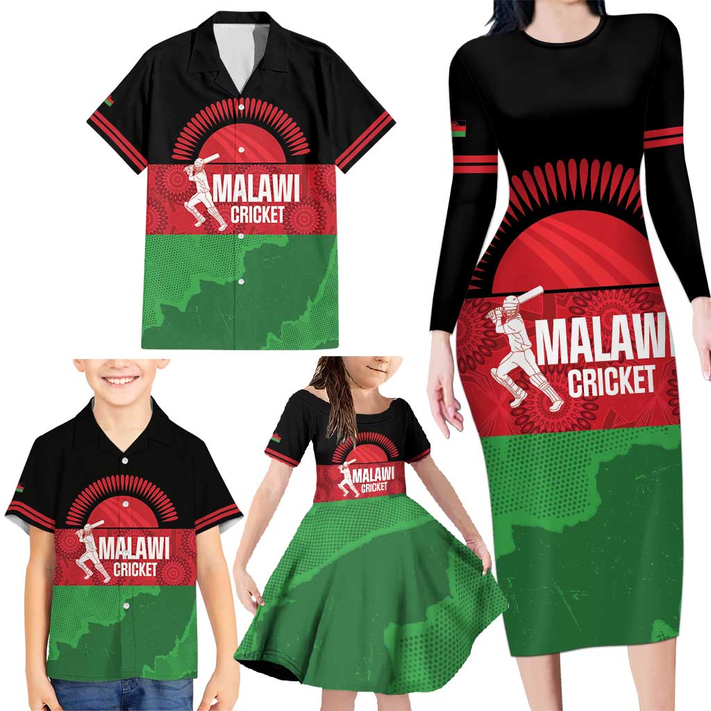Custom Malawi Cricket Family Matching Long Sleeve Bodycon Dress and Hawaiian Shirt Go Champions Flag Style - Wonder Print Shop