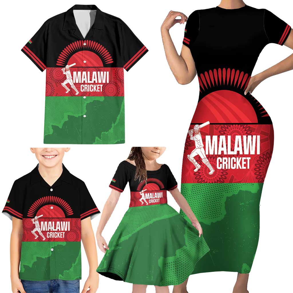 Custom Malawi Cricket Family Matching Short Sleeve Bodycon Dress and Hawaiian Shirt Go Champions Flag Style - Wonder Print Shop