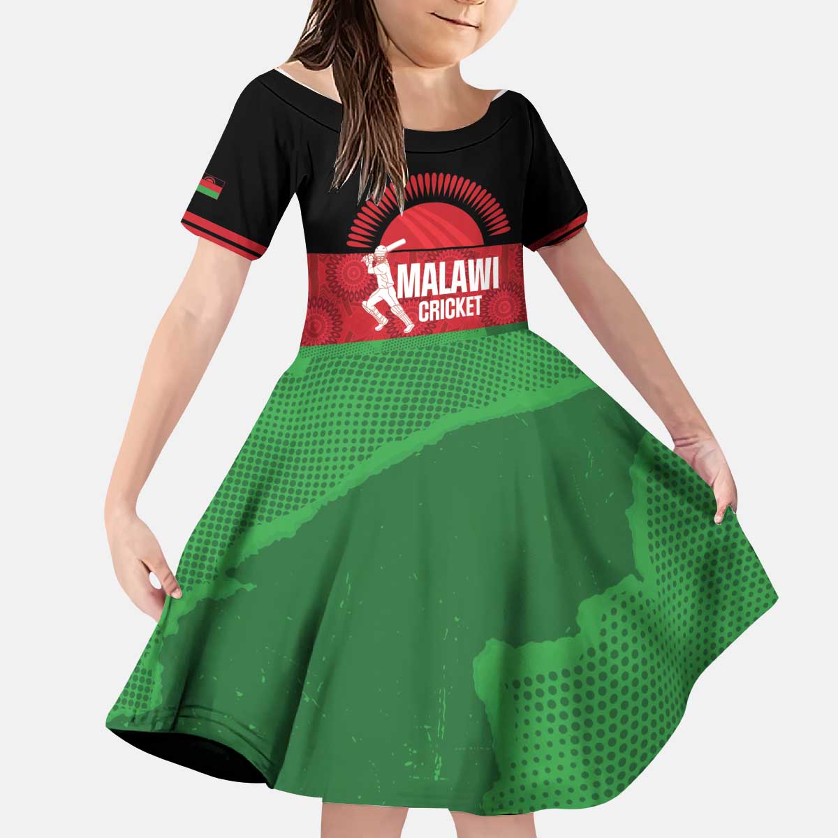 Custom Malawi Cricket Kid Short Sleeve Dress Go Champions Flag Style - Wonder Print Shop