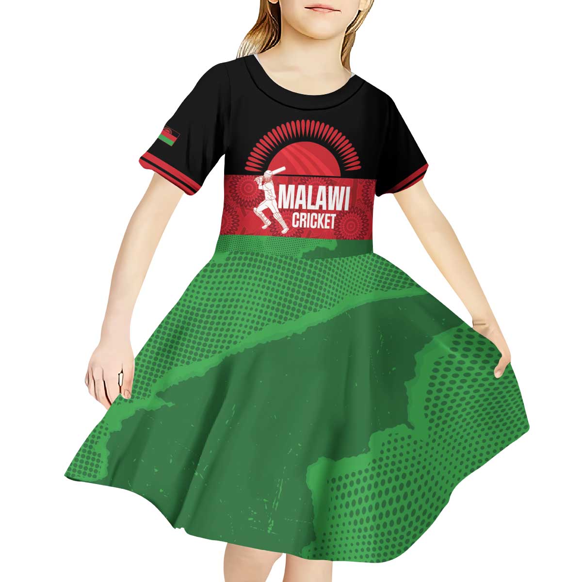 Custom Malawi Cricket Kid Short Sleeve Dress Go Champions Flag Style - Wonder Print Shop