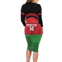 Custom Malawi Cricket Long Sleeve Bodycon Dress Go Champions Flag Style - Wonder Print Shop