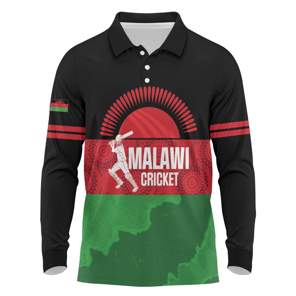Custom Malawi Cricket Long Sleeve Polo Shirt Go Champions Flag Style - Wonder Print Shop