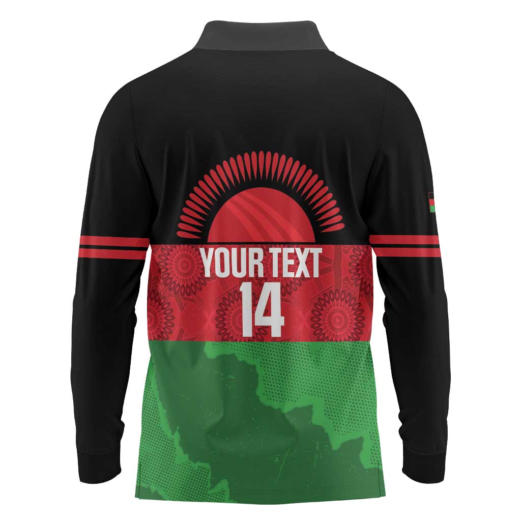 Custom Malawi Cricket Long Sleeve Polo Shirt Go Champions Flag Style - Wonder Print Shop