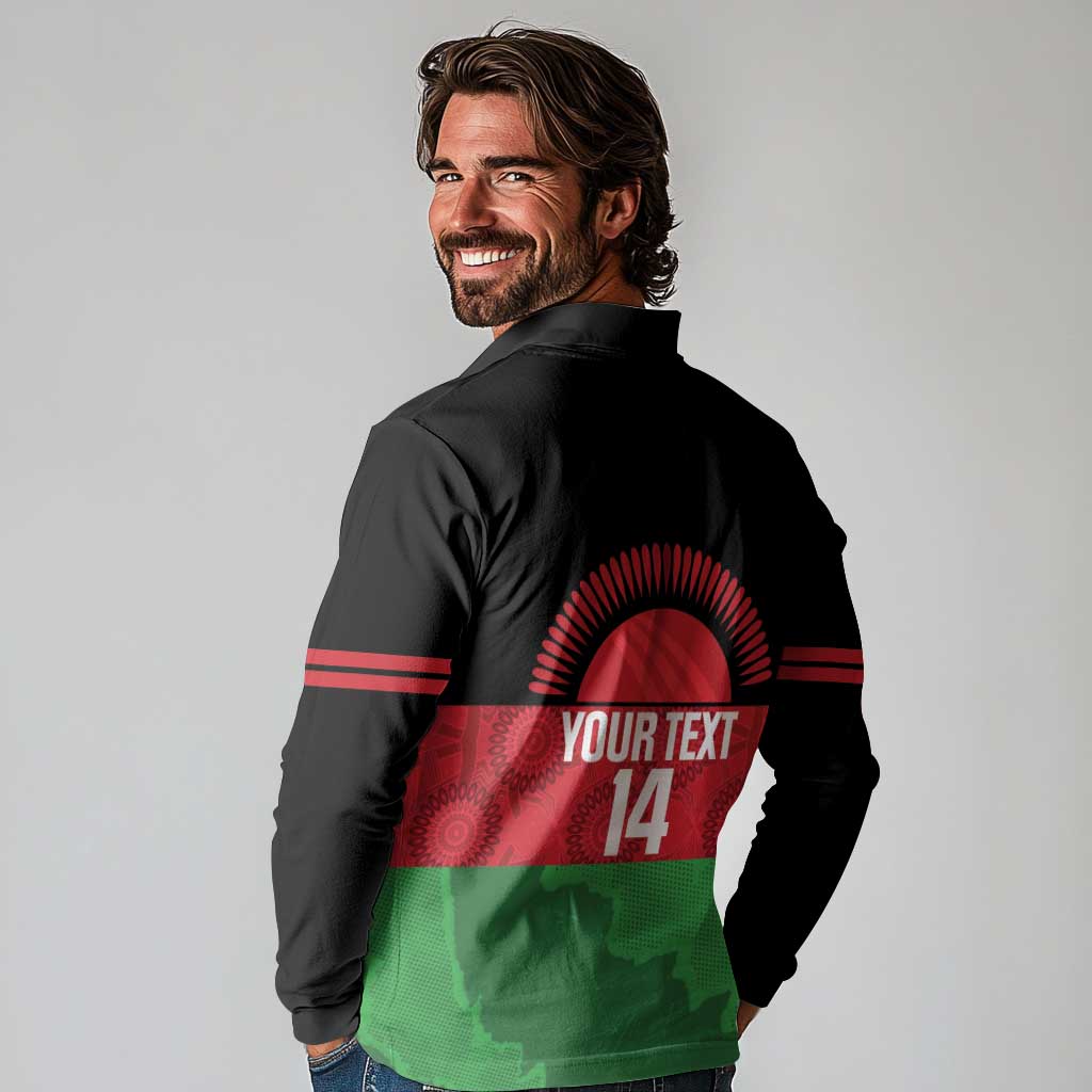 Custom Malawi Cricket Long Sleeve Polo Shirt Go Champions Flag Style - Wonder Print Shop
