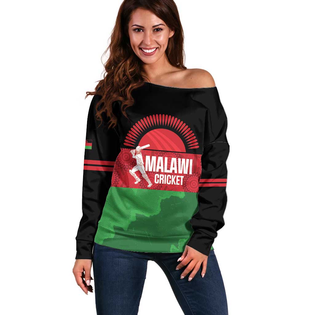 Custom Malawi Cricket Off Shoulder Sweater Go Champions Flag Style - Wonder Print Shop
