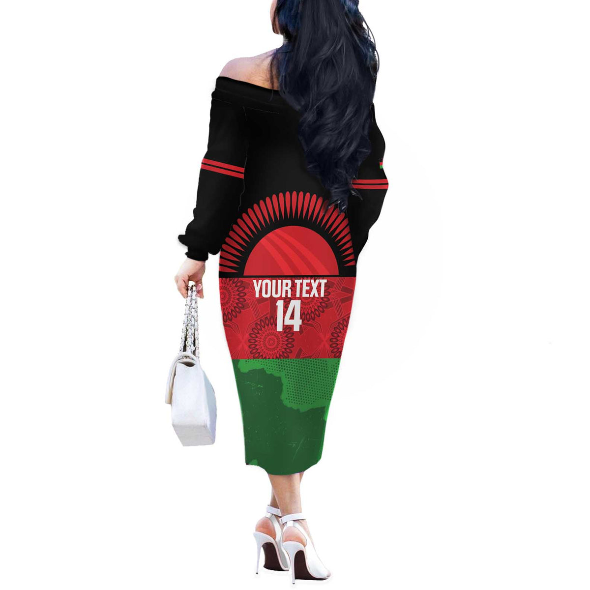 Custom Malawi Cricket Off The Shoulder Long Sleeve Dress Go Champions Flag Style - Wonder Print Shop