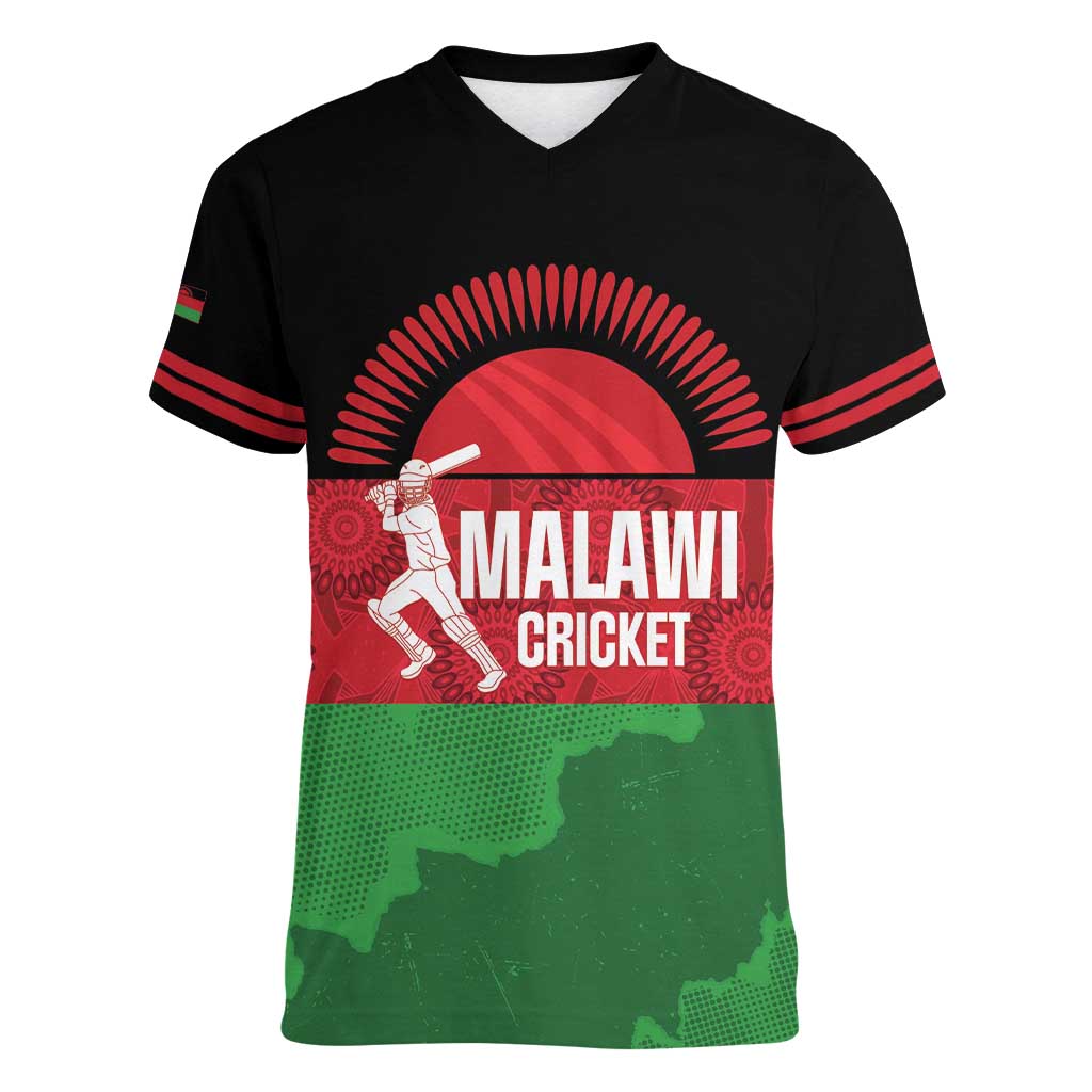Custom Malawi Cricket Women V-Neck T-Shirt Go Champions Flag Style - Wonder Print Shop