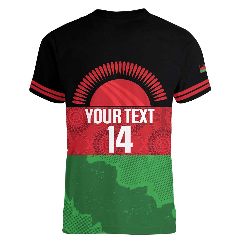Custom Malawi Cricket Women V-Neck T-Shirt Go Champions Flag Style - Wonder Print Shop