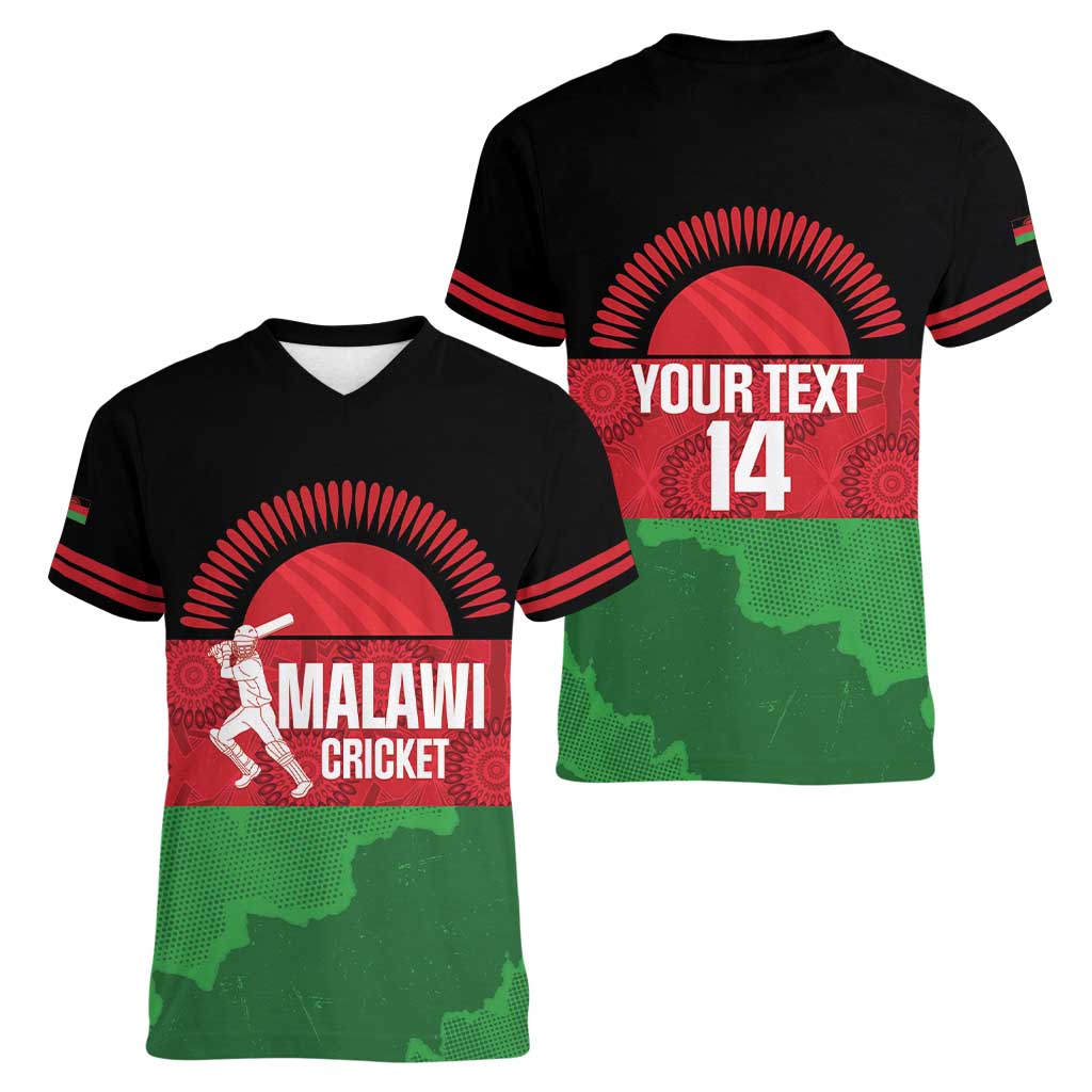 Custom Malawi Cricket Women V-Neck T-Shirt Go Champions Flag Style - Wonder Print Shop