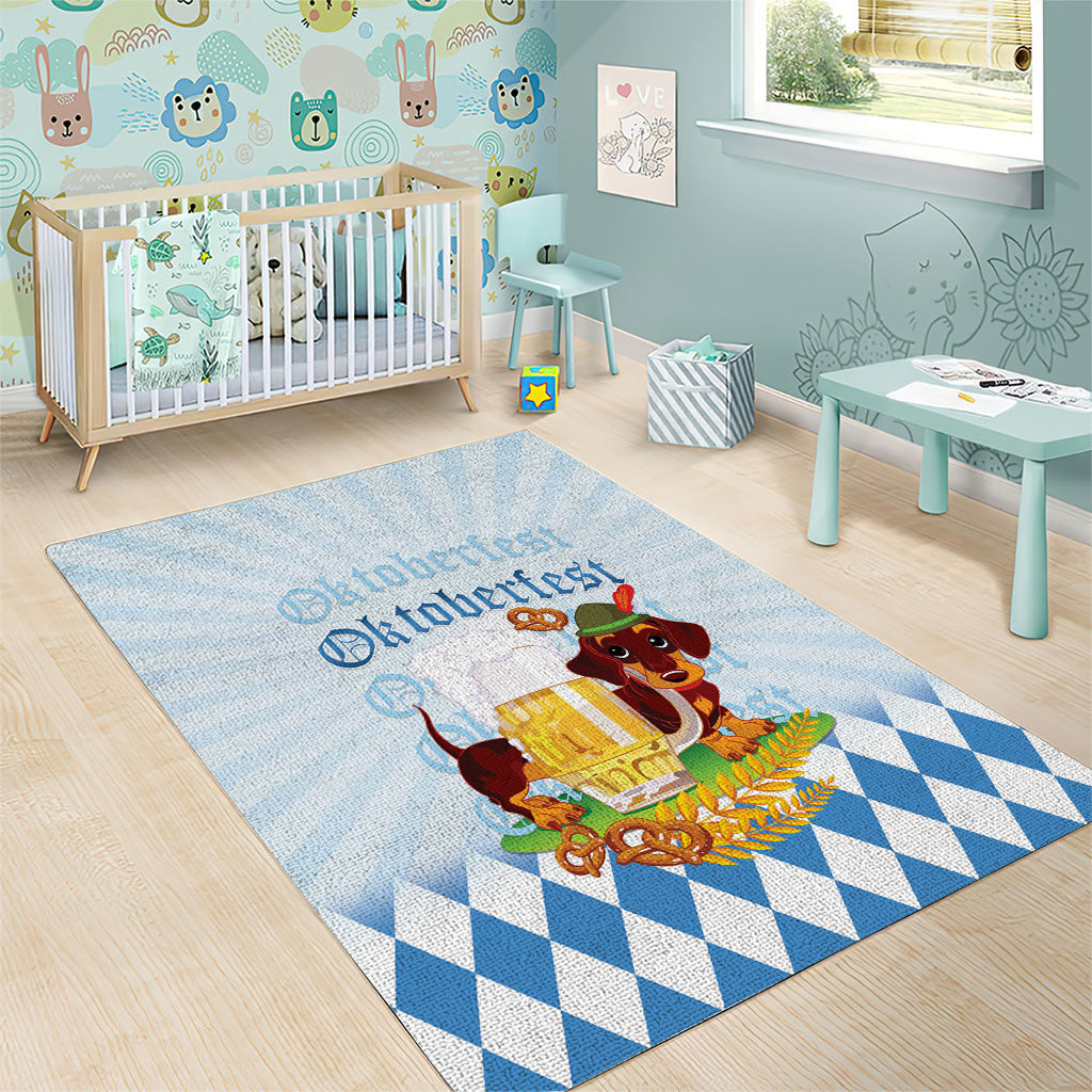 Germany Oktoberfest Area Rug Dachshund Beer and Bavarian Pretzel