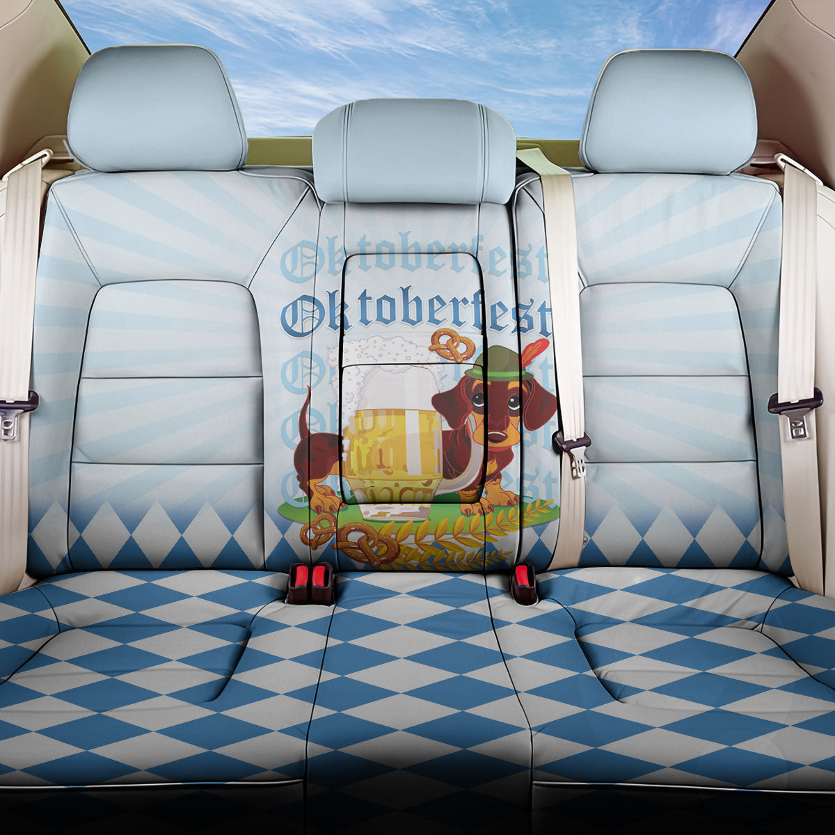 Germany Oktoberfest Back Car Seat Cover Dachshund Beer and Bavarian Pretzel