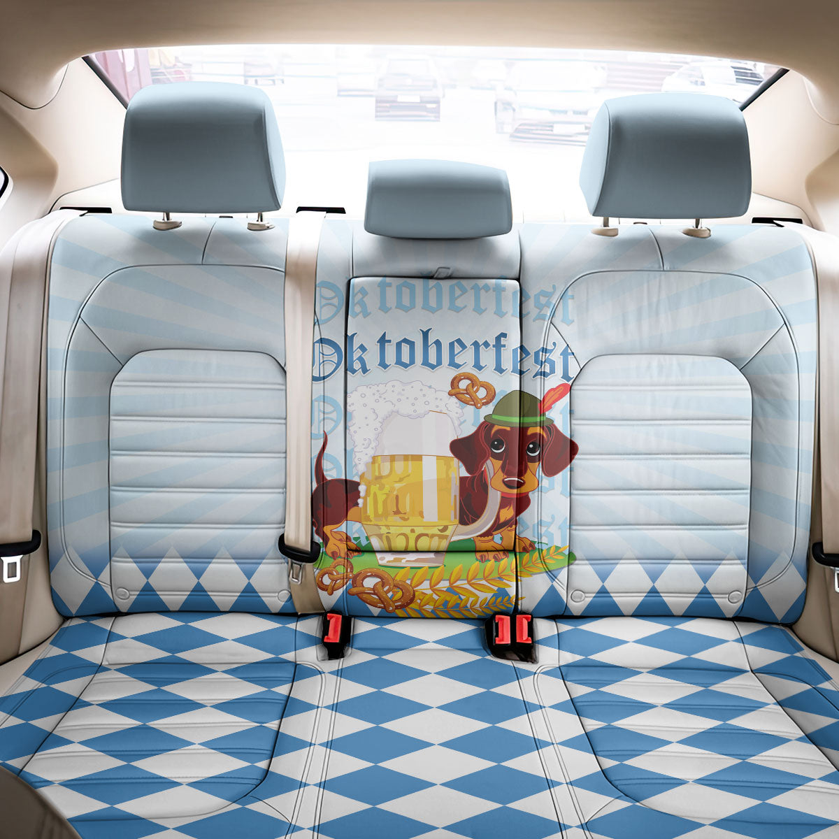 Germany Oktoberfest Back Car Seat Cover Dachshund Beer and Bavarian Pretzel