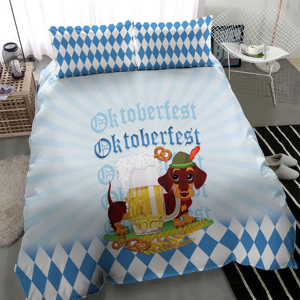 Germany Oktoberfest Bedding Set Dachshund Beer and Bavarian Pretzel
