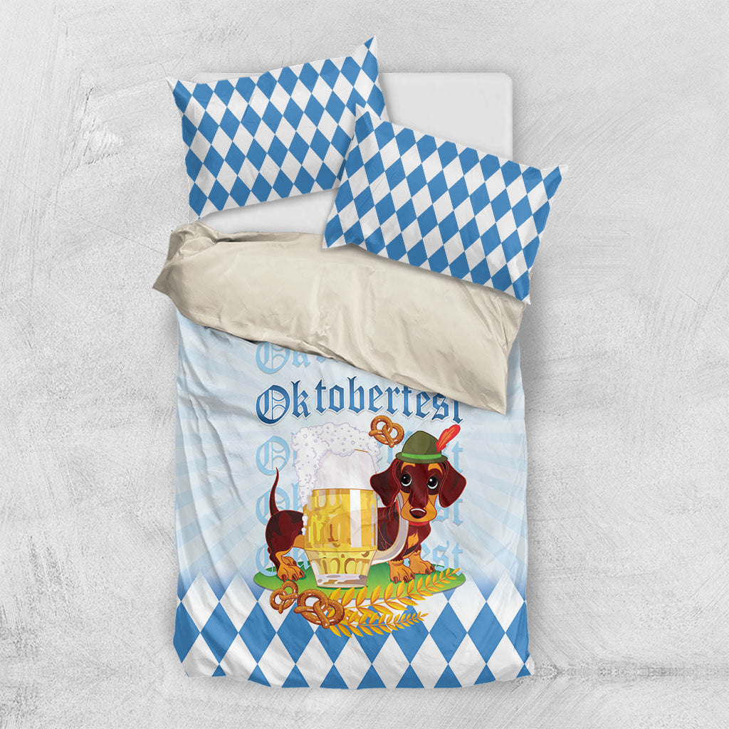 Germany Oktoberfest Bedding Set Dachshund Beer and Bavarian Pretzel