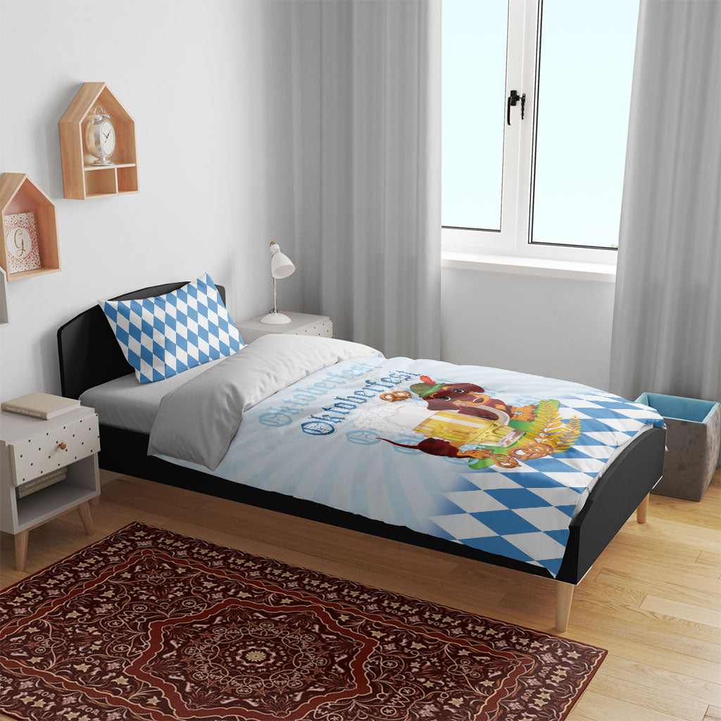 Germany Oktoberfest Bedding Set Dachshund Beer and Bavarian Pretzel
