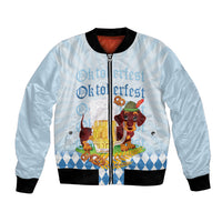 Germany Oktoberfest Bomber Jacket Dachshund Beer and Bavarian Pretzel