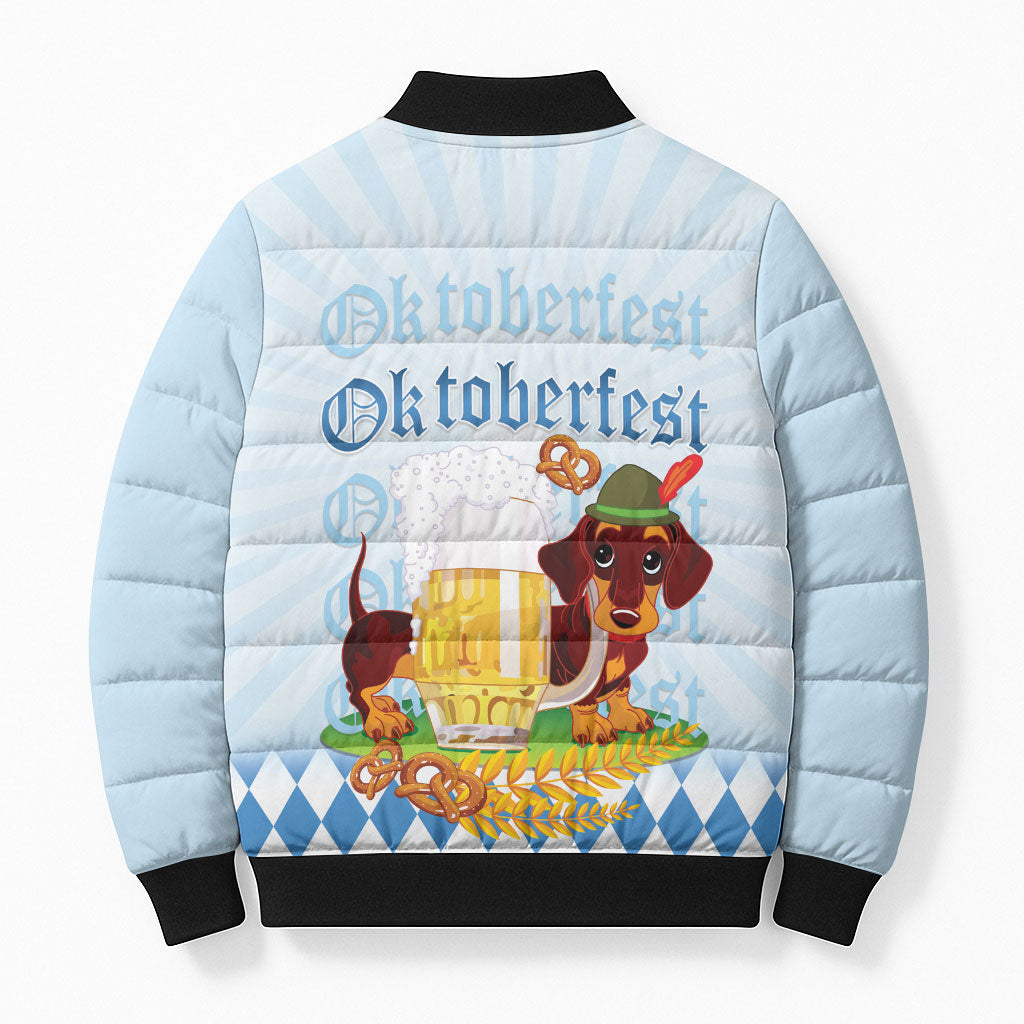 Germany Oktoberfest Bomber Puffer Jacket Dachshund Beer and Bavarian Pretzel