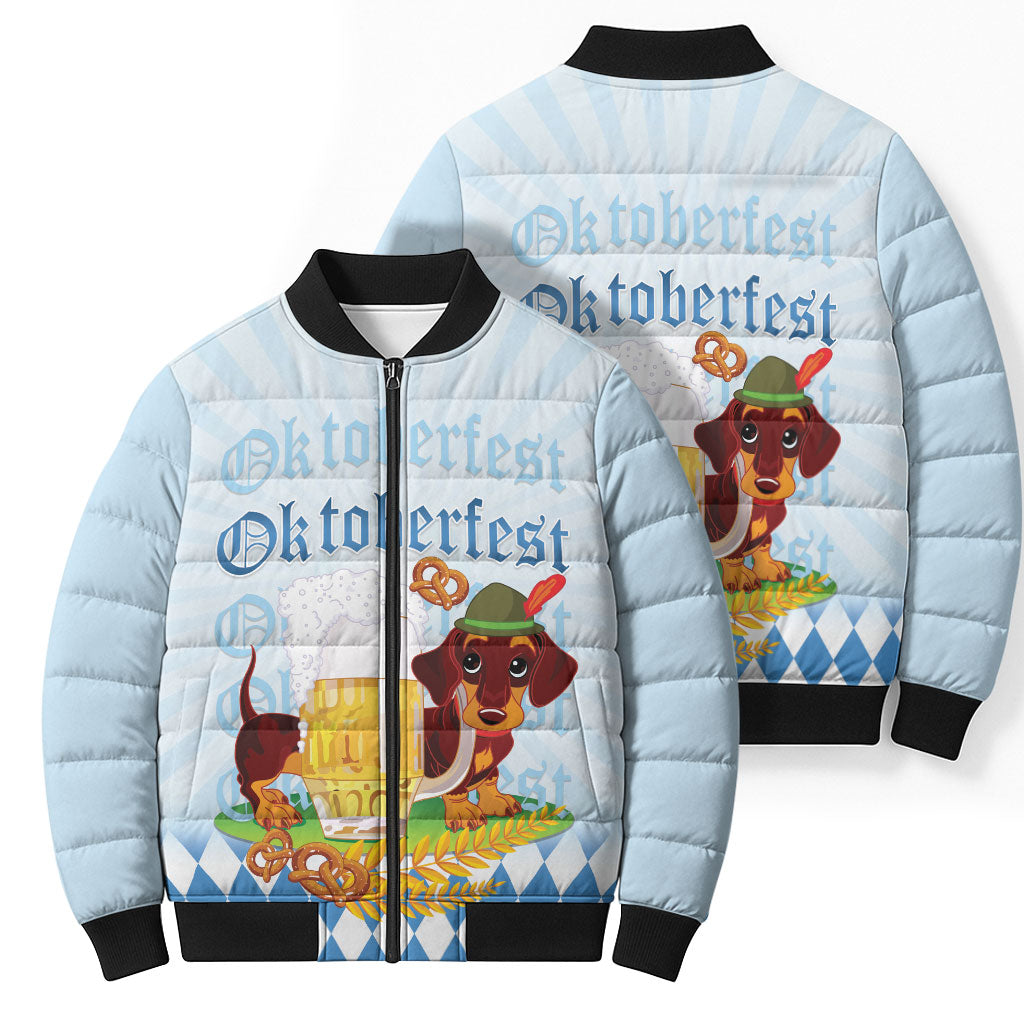 Germany Oktoberfest Bomber Puffer Jacket Dachshund Beer and Bavarian Pretzel