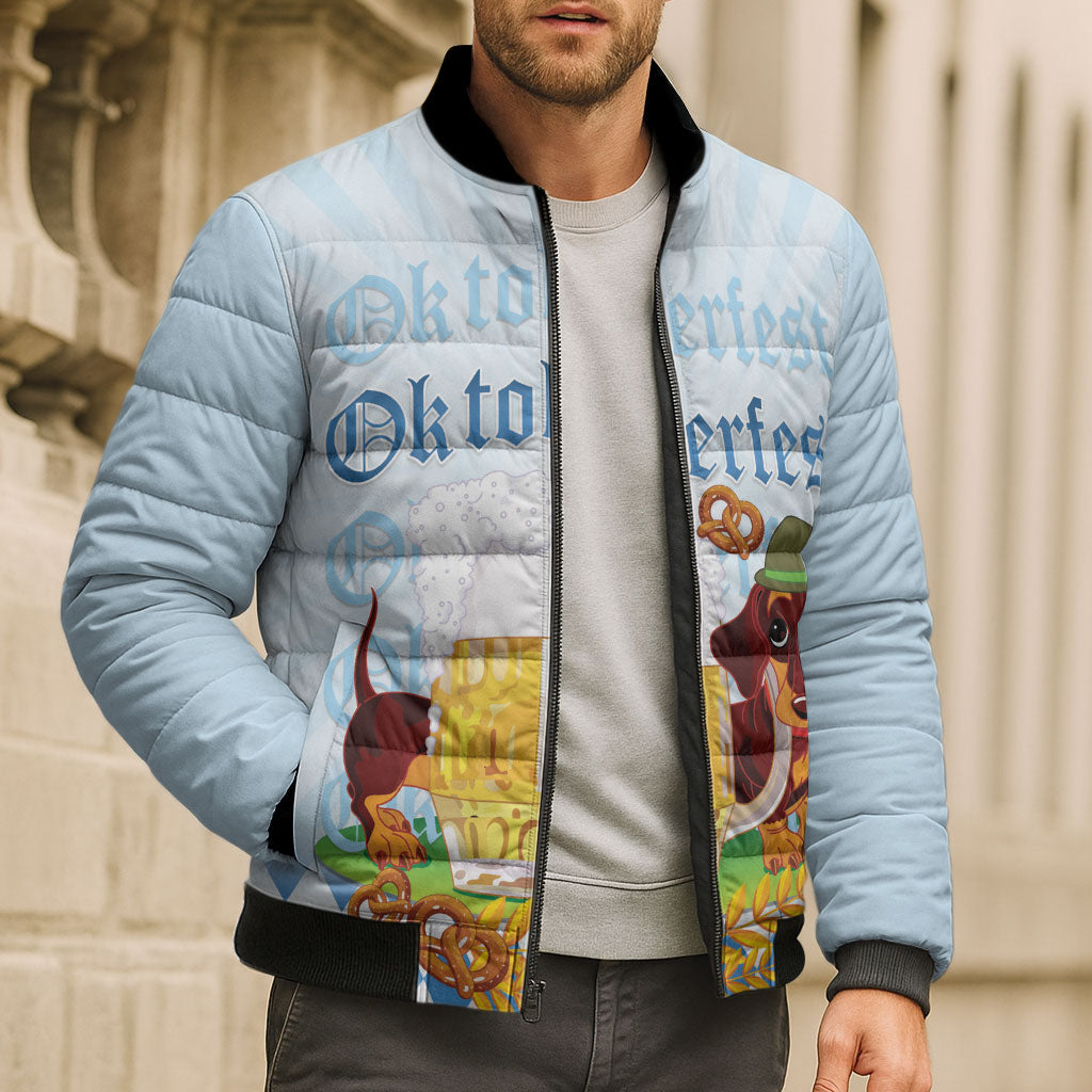 Germany Oktoberfest Bomber Puffer Jacket Dachshund Beer and Bavarian Pretzel