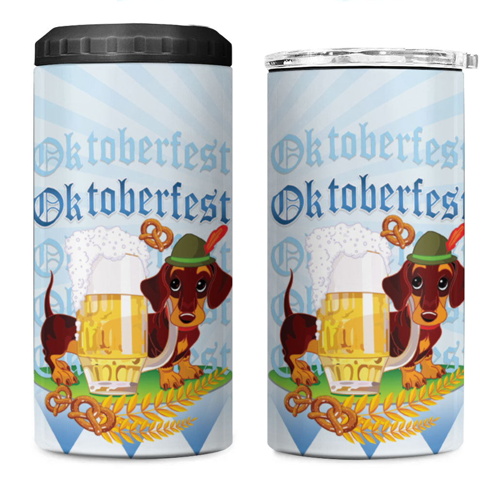 Germany Oktoberfest 4 in 1 Can Cooler Tumbler Dachshund Beer and Bavarian Pretzel
