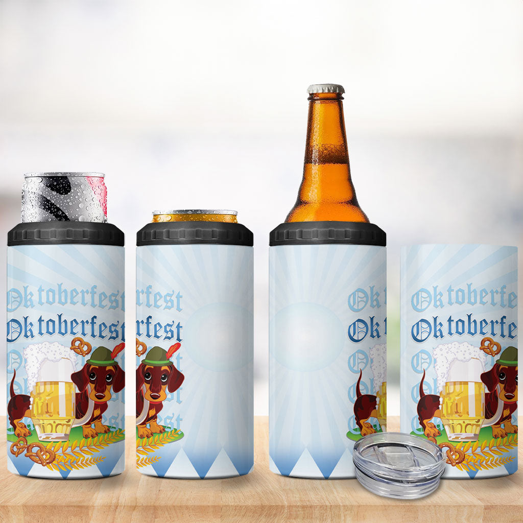 Germany Oktoberfest 4 in 1 Can Cooler Tumbler Dachshund Beer and Bavarian Pretzel