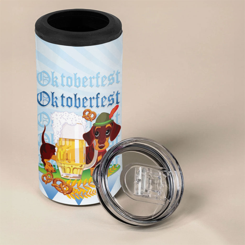 Germany Oktoberfest 4 in 1 Can Cooler Tumbler Dachshund Beer and Bavarian Pretzel