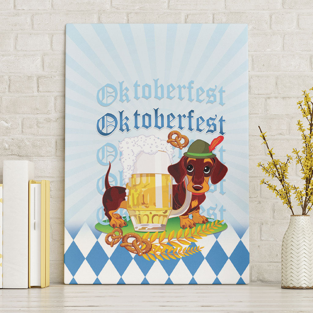 Germany Oktoberfest Canvas Wall Art Dachshund Beer and Bavarian Pretzel