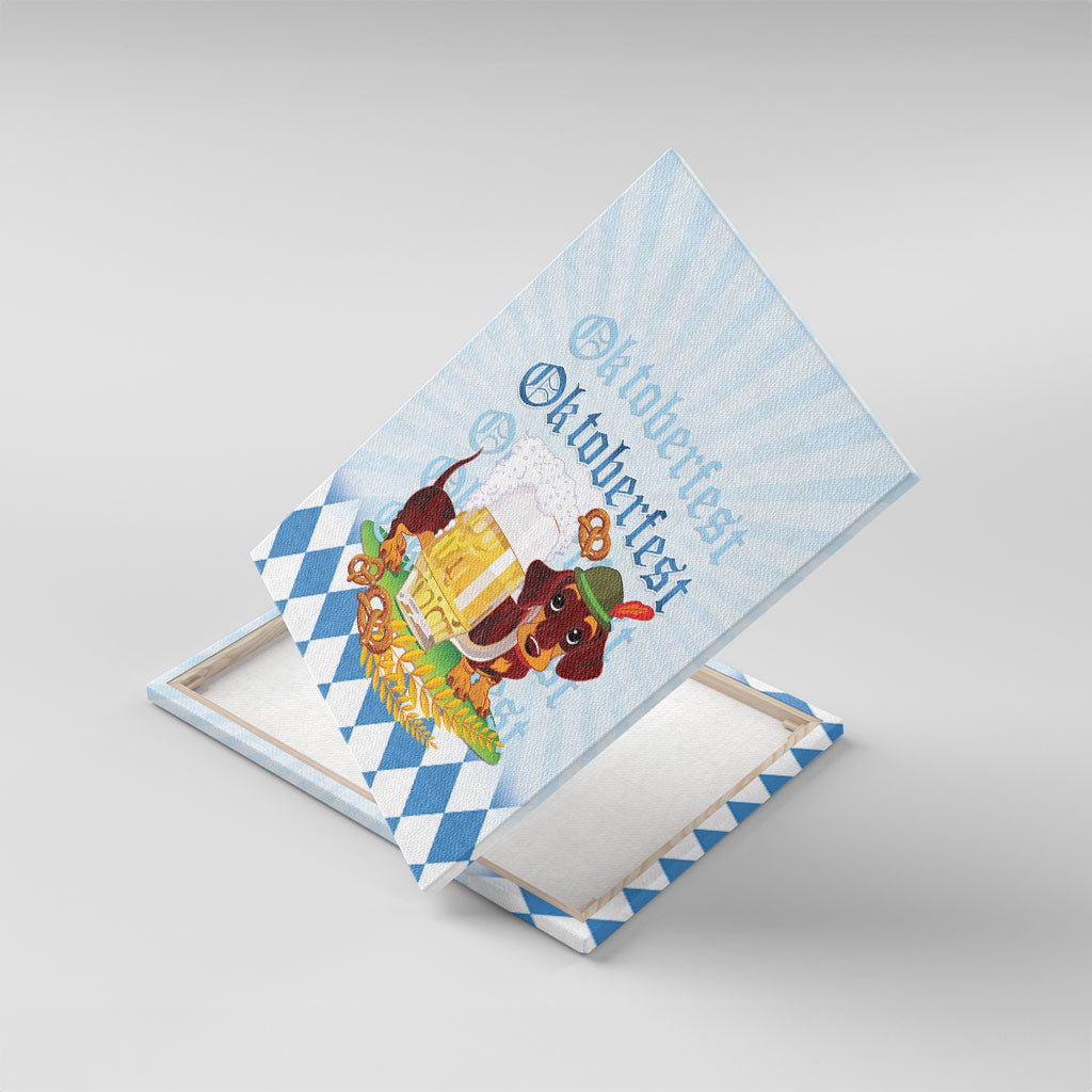 Germany Oktoberfest Canvas Wall Art Dachshund Beer and Bavarian Pretzel