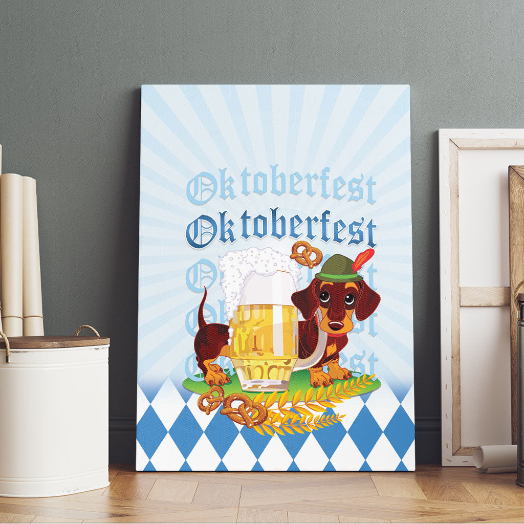 Germany Oktoberfest Canvas Wall Art Dachshund Beer and Bavarian Pretzel