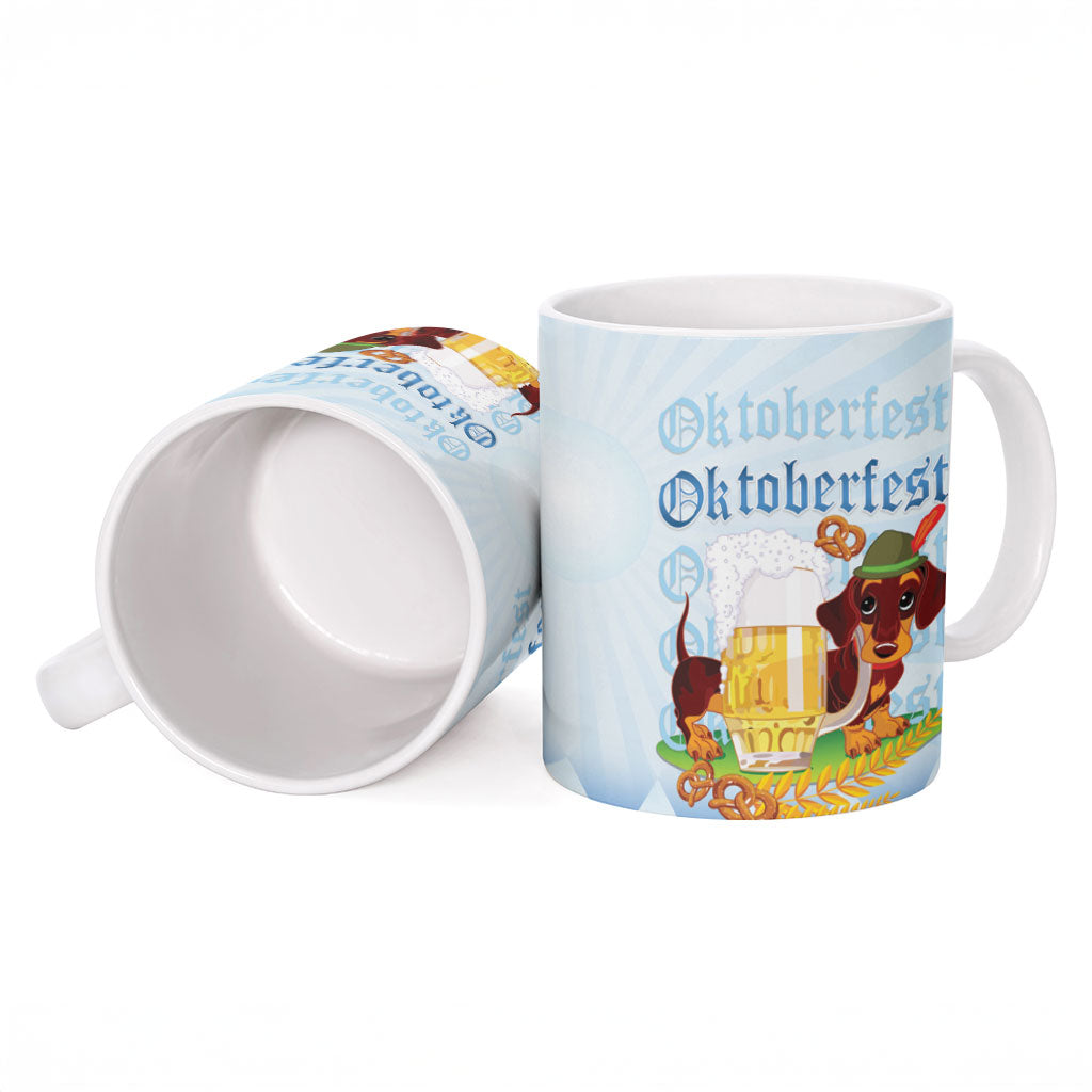 Germany Oktoberfest Ceramic Mug Dachshund Beer and Bavarian Pretzel