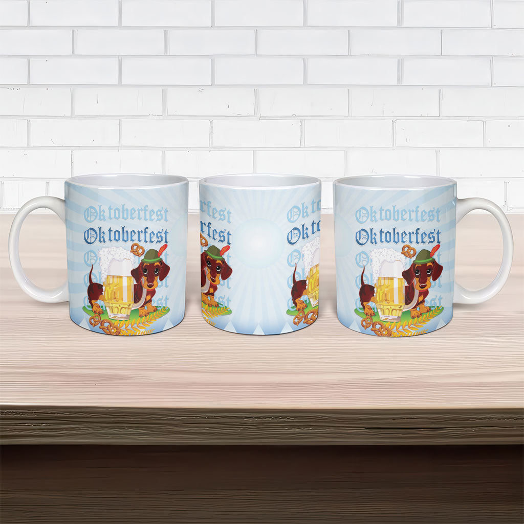 Germany Oktoberfest Ceramic Mug Dachshund Beer and Bavarian Pretzel
