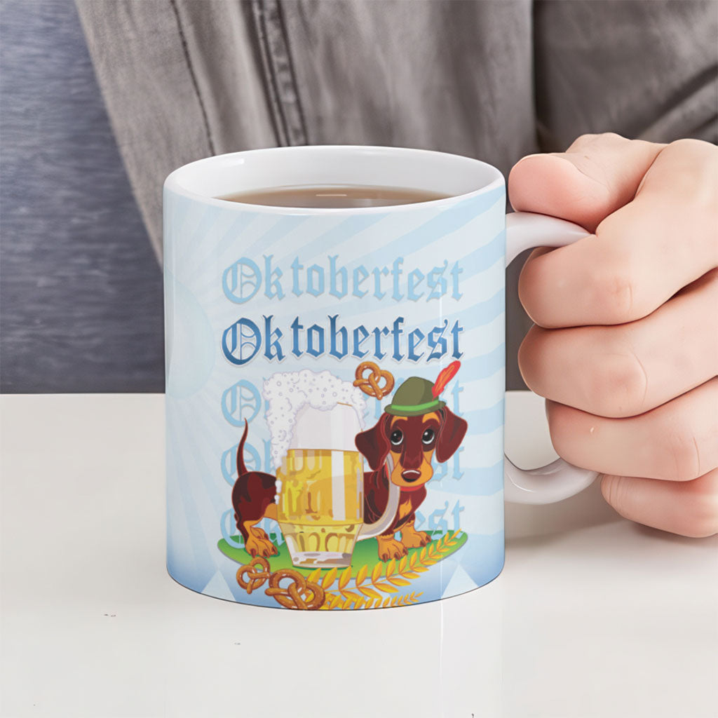 Germany Oktoberfest Ceramic Mug Dachshund Beer and Bavarian Pretzel