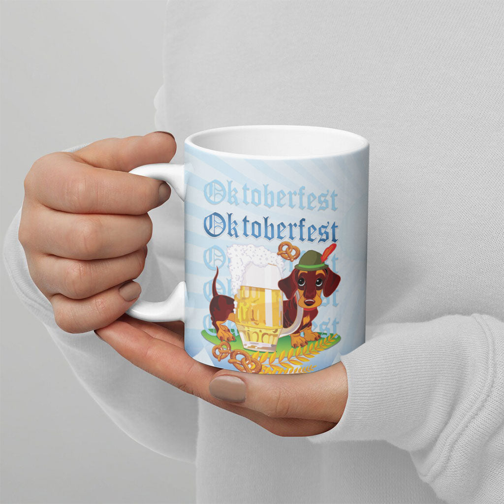 Germany Oktoberfest Ceramic Mug Dachshund Beer and Bavarian Pretzel