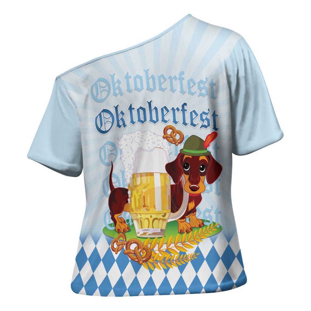 Germany Oktoberfest Cross Shoulder Shirt Dachshund Beer and Bavarian Pretzel