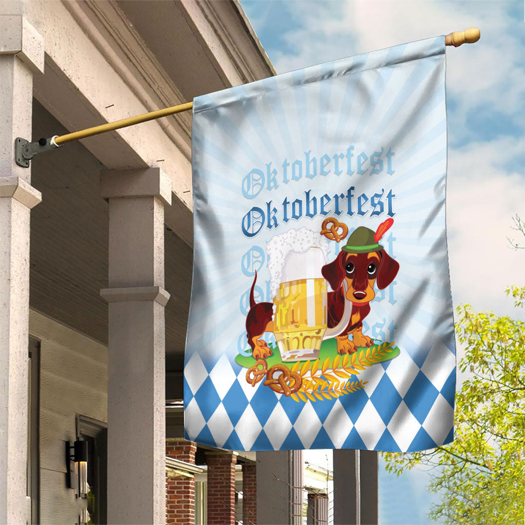 Germany Oktoberfest Garden Flag Dachshund Beer and Bavarian Pretzel