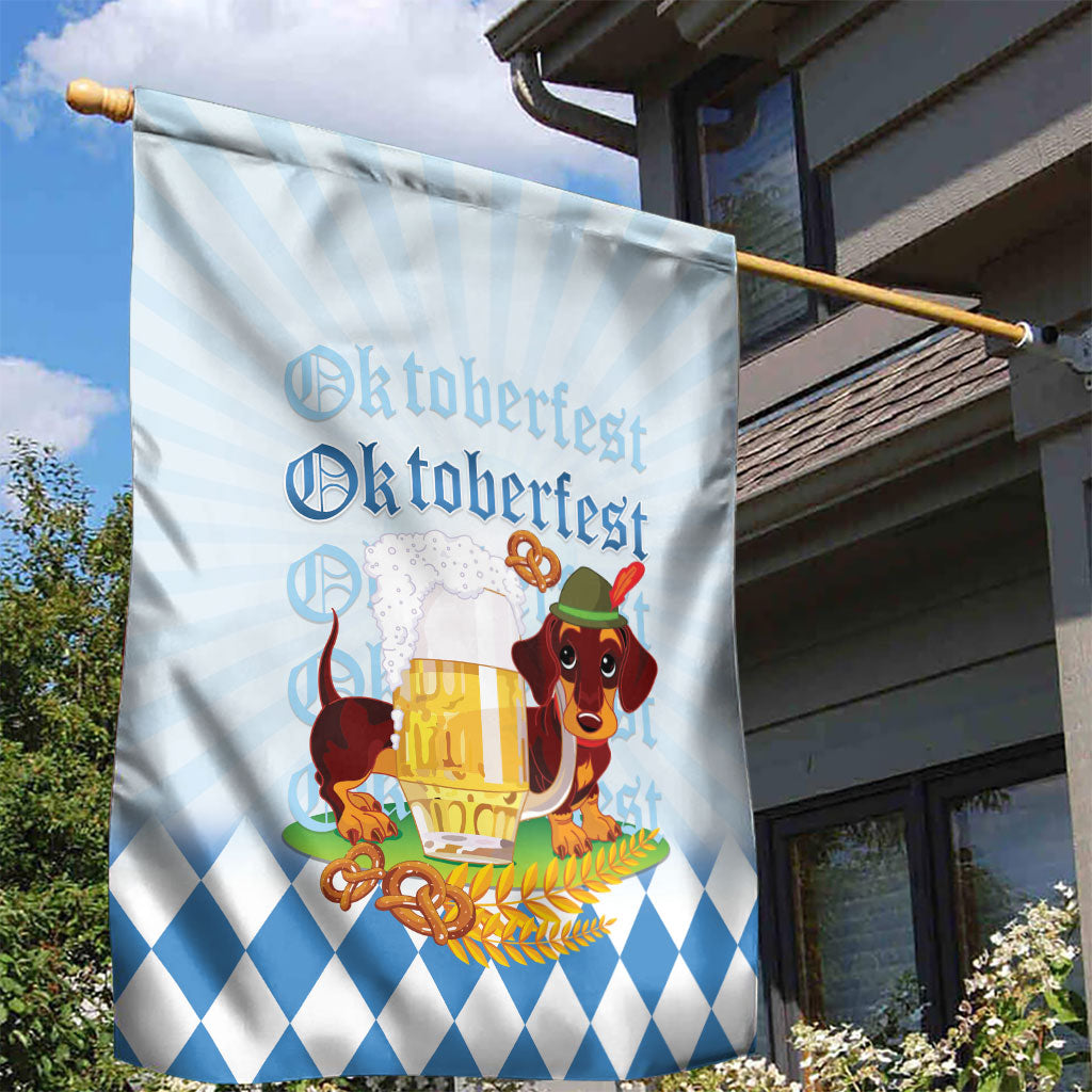 Germany Oktoberfest Garden Flag Dachshund Beer and Bavarian Pretzel