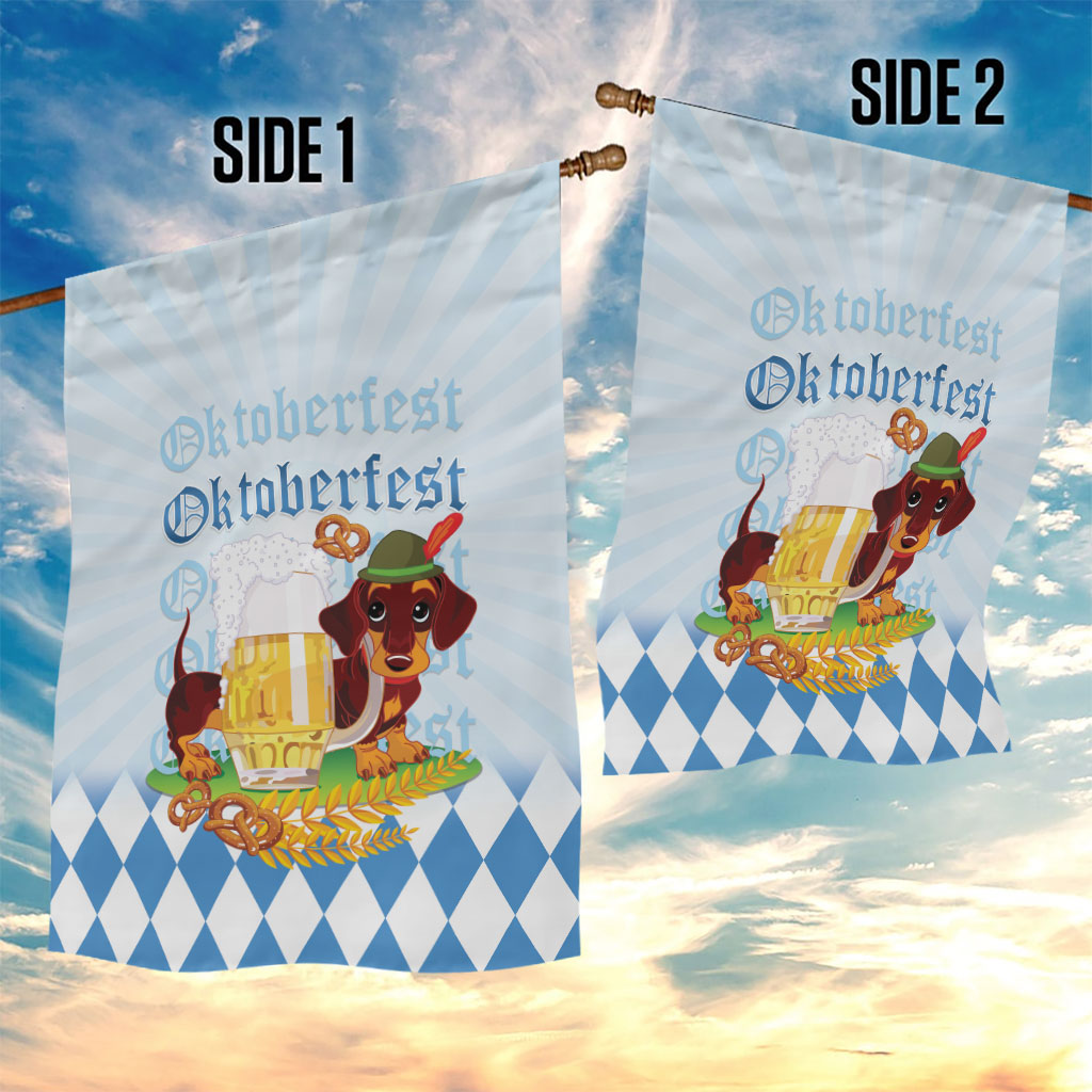 Germany Oktoberfest Garden Flag Dachshund Beer and Bavarian Pretzel