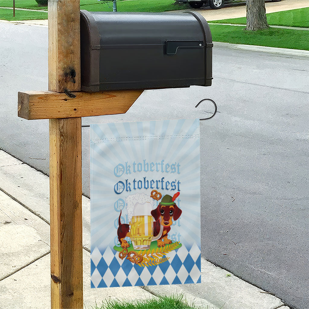Germany Oktoberfest Garden Flag Dachshund Beer and Bavarian Pretzel