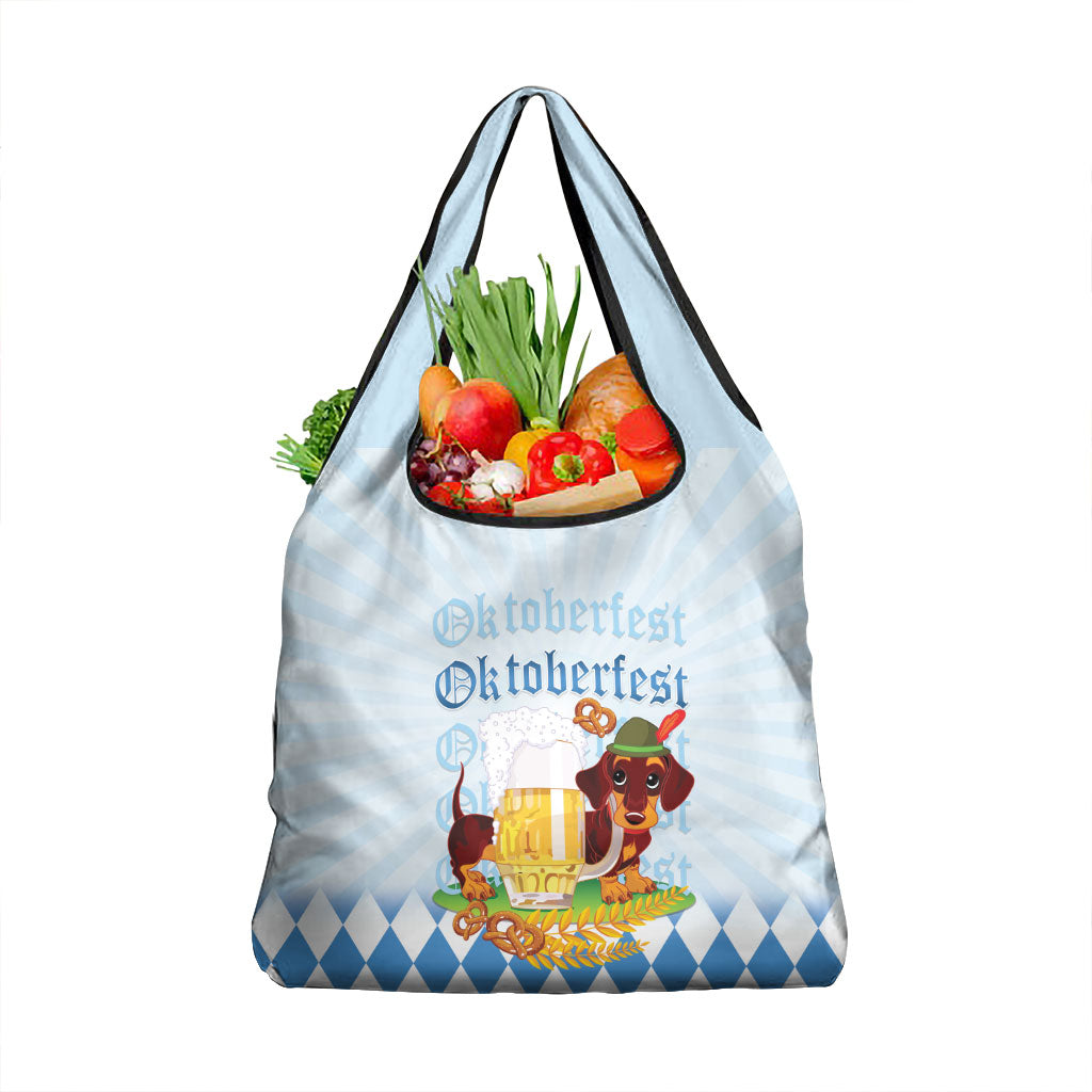 Germany Oktoberfest Grocery Bag Dachshund Beer and Bavarian Pretzel