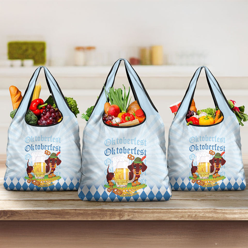 Germany Oktoberfest Grocery Bag Dachshund Beer and Bavarian Pretzel