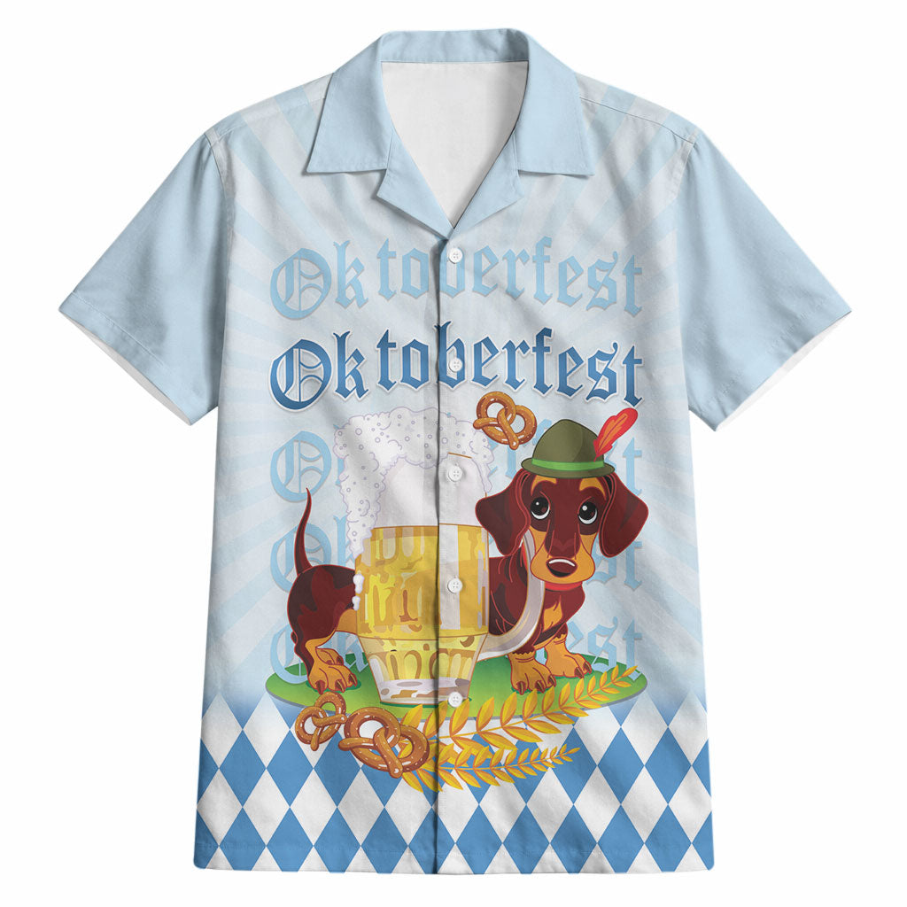 Germany Oktoberfest Hawaiian Shirt Dachshund Beer and Bavarian Pretzel