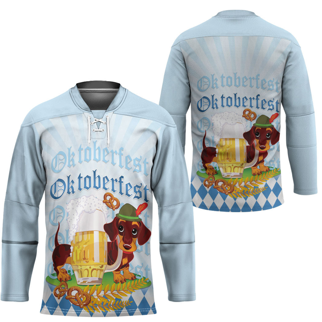 Germany Oktoberfest Hockey Jersey Dachshund Beer and Bavarian Pretzel