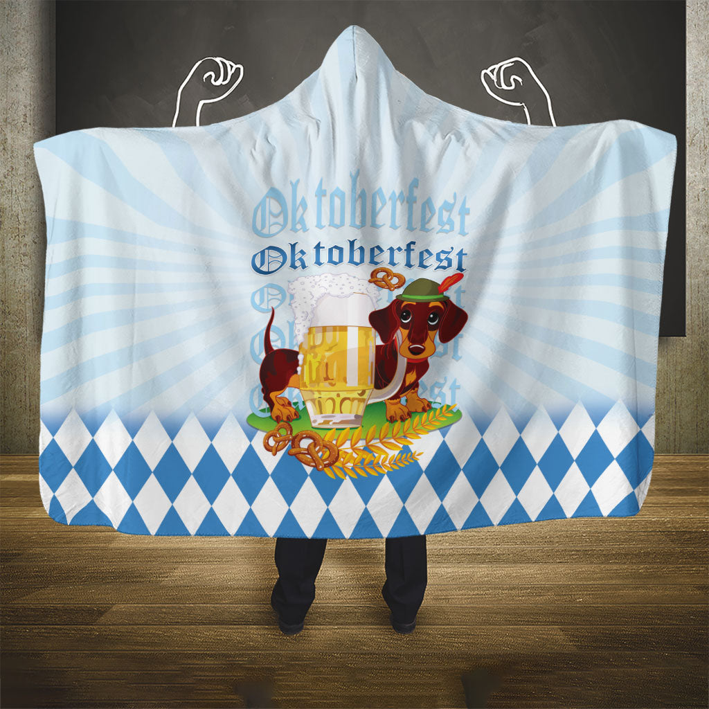 Germany Oktoberfest Hooded Blanket Dachshund Beer and Bavarian Pretzel