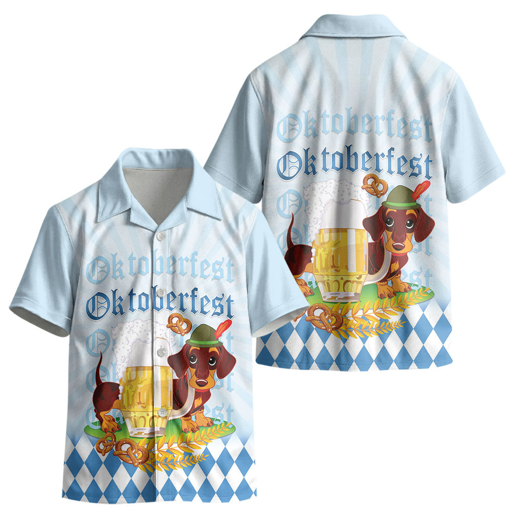 Germany Oktoberfest Kid Hawaiian Shirt Dachshund Beer and Bavarian Pretzel